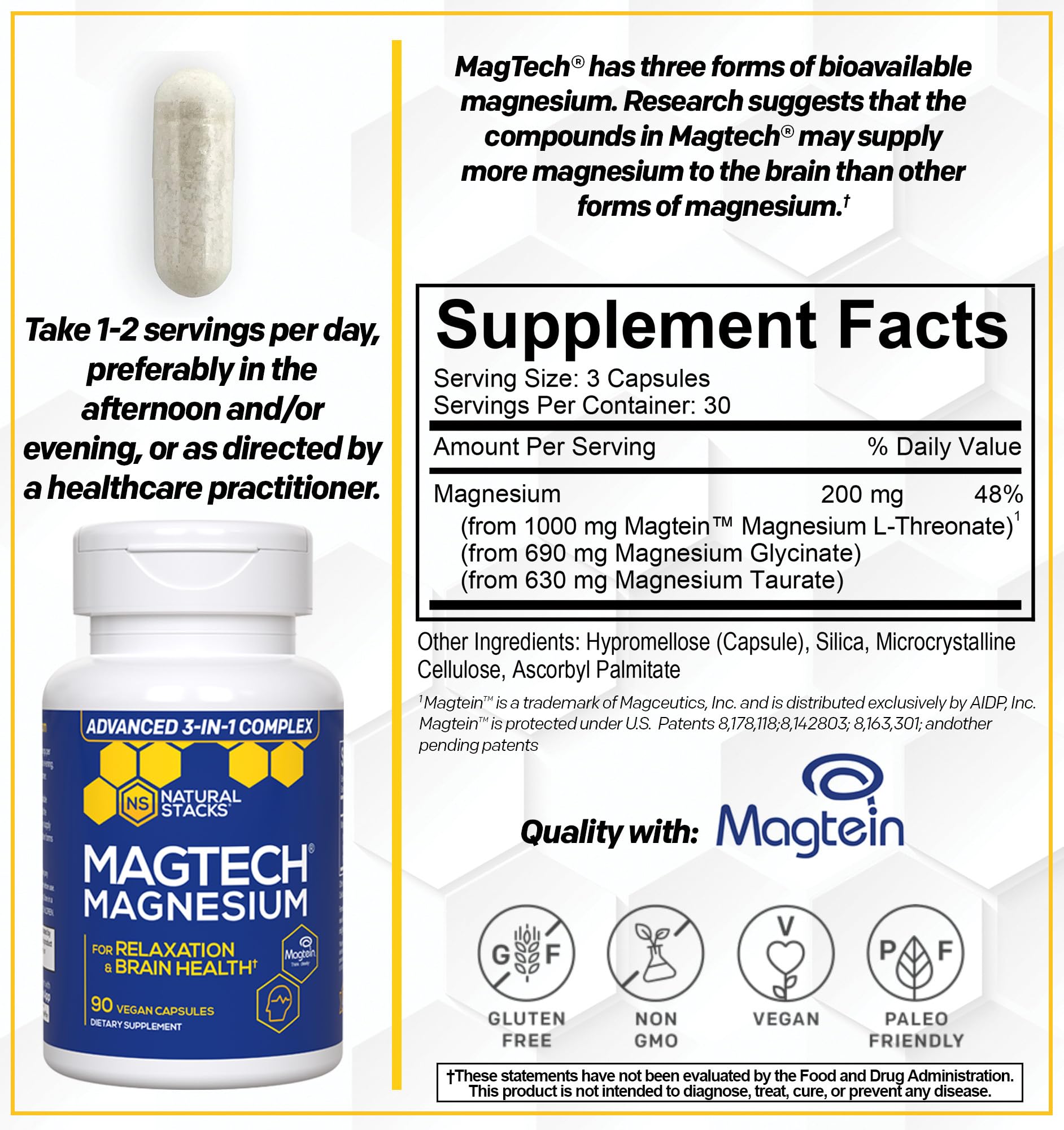 NATURAL STACKS MagTech Magnesium Capsules + Magtech Drink Mix Bundle - Supports Relaxation & Brain Health* - 50 Total Servings
