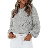 PRETTYGARDEN Womens Sweaters 2026 Fall Fashion Long Sleeve Crewneck Floral Knit Pullover Sweater Tops Winter Clothes