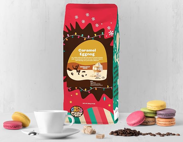 CRAZY CUPS FLAVORED HOLIDAY GROUND COFFEE VARIETY PACK, INCLUDES HOLIDAY SPICE, WHITE CHRISTMAS, CARAMEL EGGNOG IN 10 OZ BAGS, 3 PACK