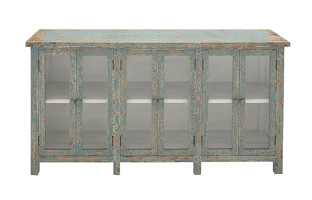 Deco 79 60136 Wood Glass Console Cabinet, 58" x 33"