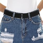 HJZHII Invisible Stretch Belt, No Show Elastic Belt Adjustable Waist Web Strap Black Waist Belt with Flat Buckle for Women Jeans Pants Dresses