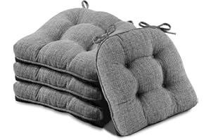 Basic Beyond Chair Cushions for Dining Chairs 4 Pack, Memory Foam Chair Cushion with Ties and Non Slip Backing, 15.5 x 15.5 inches Tufted Kitchen Chair Pads for Dining Chairs(Dark Grey)