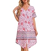 Moo Moos Nightgowns for Women with Pockets Button Down Sleepshirt Short Sleeve House Dress Floral Print Mumu Dresses