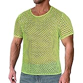 Men's Mesh Fishnet Top Short Sleeve Sheer See Through T Shirt Fitted Muscle Blouse Clubwear