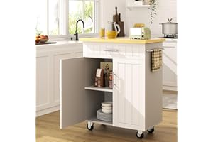 SUNLEI Kitchen Island on Wheels with Storage Cabinet & Drawer, 26" Width Rolling Kitchen Table, Cart Handle for Towel Rack or Free Mobility, Portable Islands for Kitchen, Dining Room(White)