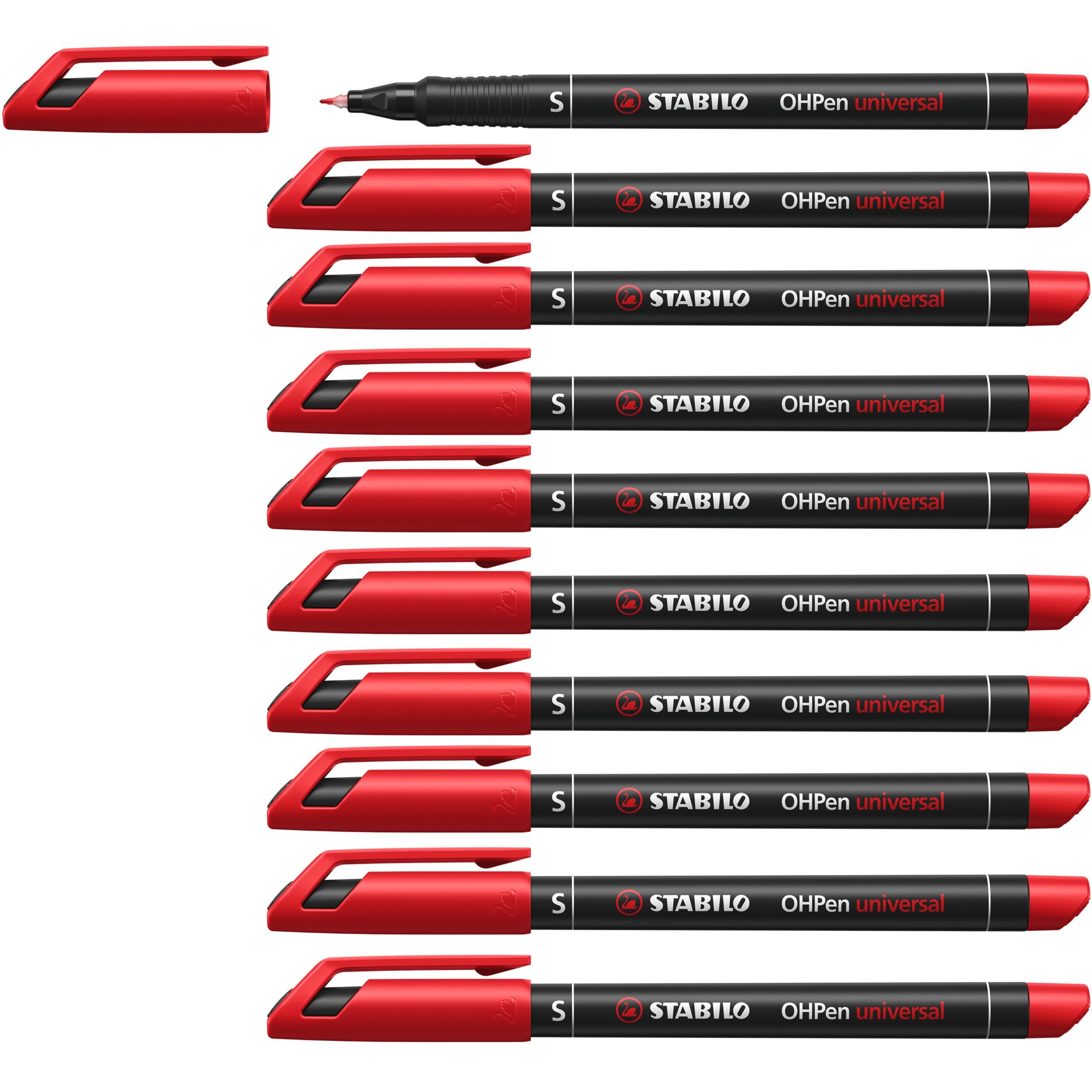 STABILO Overhead Pen OHPen universal - Permanent Superfine - Pack of 10 - red