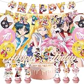 42Pcs Sailor Party Supplies Pack Includes，Banner，Cake Topper,Blackdrop, Balloons for Moon party Decoration