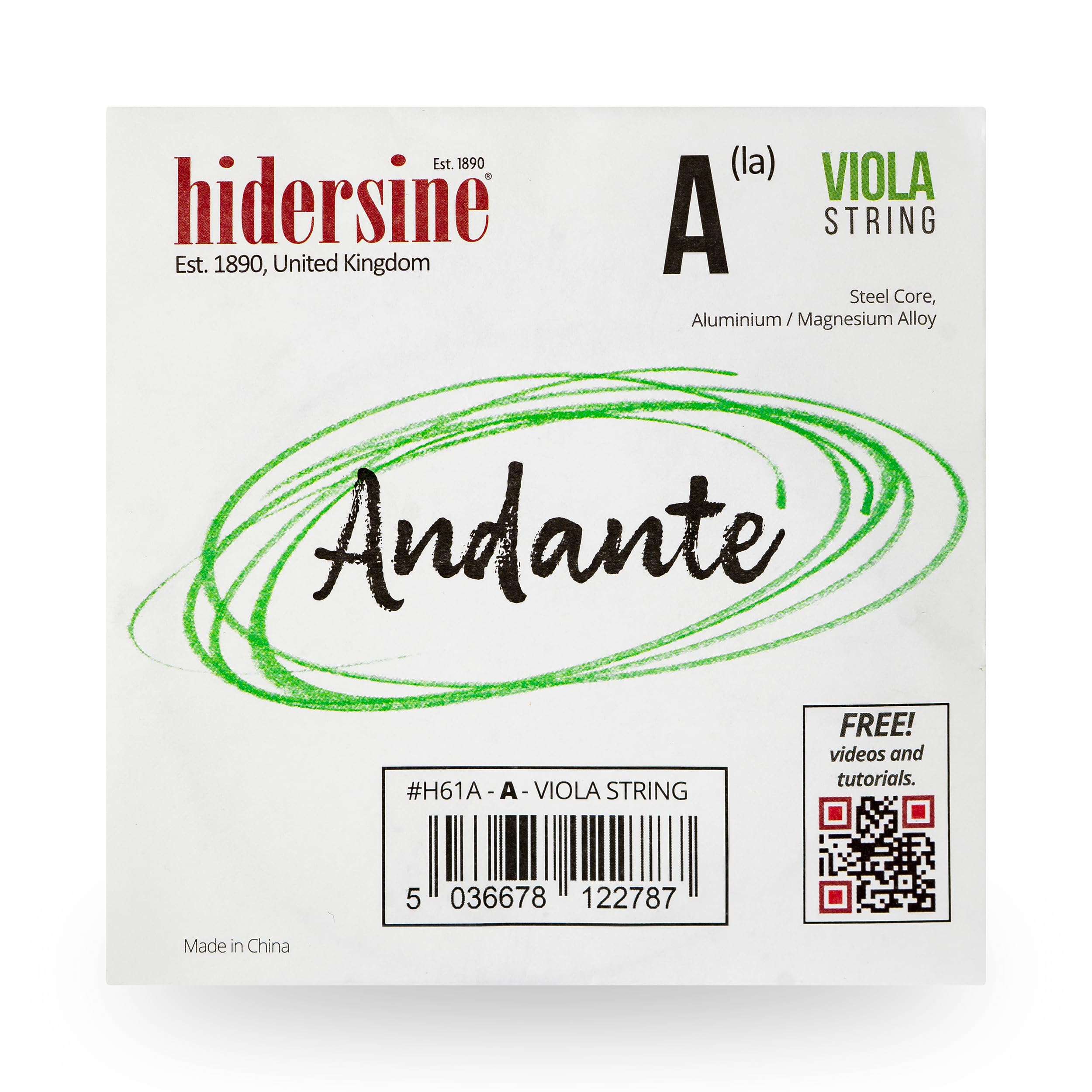 Hidersine Andante SINGLE A String for VIOLA. - Steel Core, alloy string for longevity and ease of playing feel. - Great tone and great value. - Ideal for all Viola Students. SINGLE A String only.