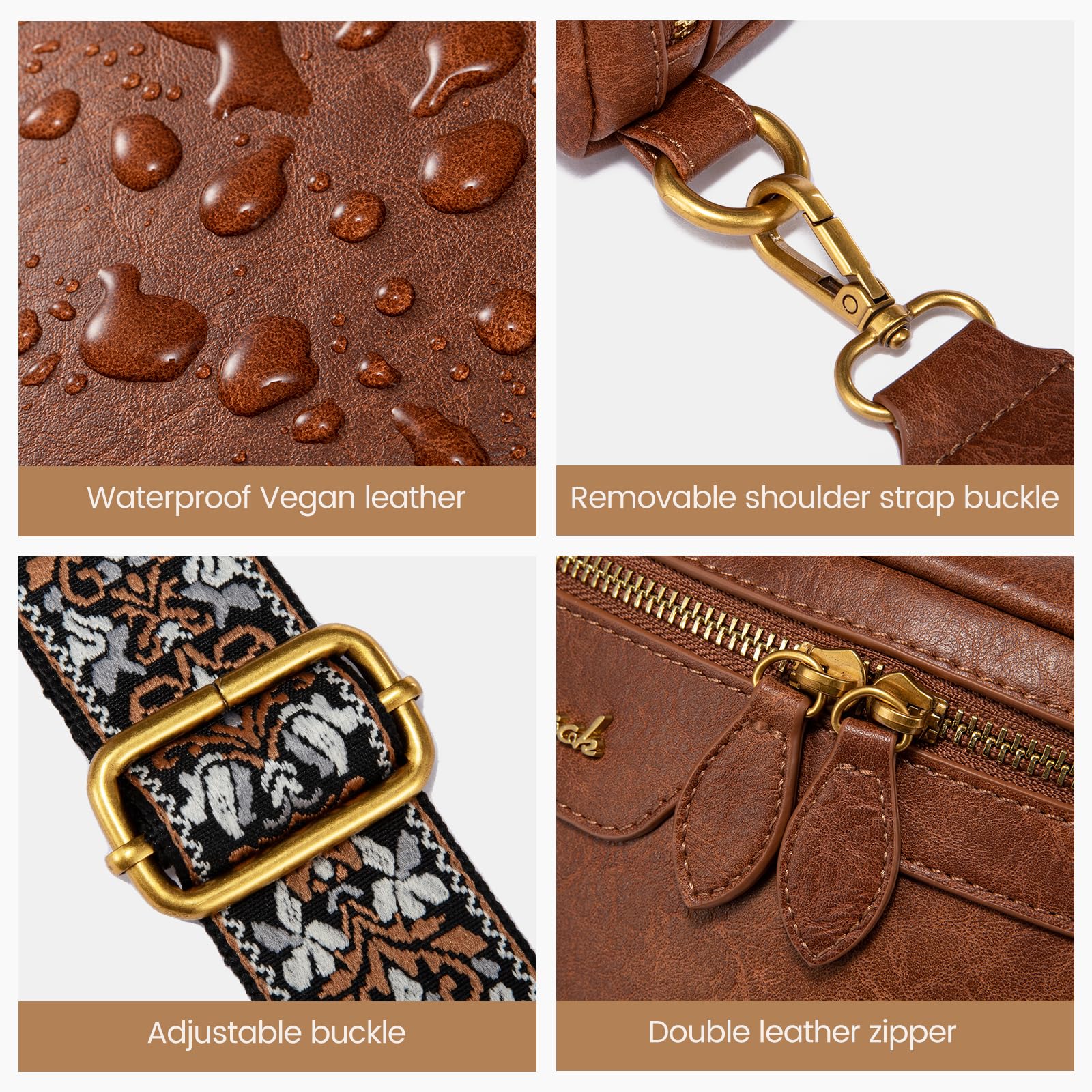 LOVEVOOK Fanny Packs for Women Cross Body, Vegan Leather Belt Bag for Women, Waterproof Sling Purse Fashion Waist Pack Designer Chest Bum Bag with Boho Style Strap