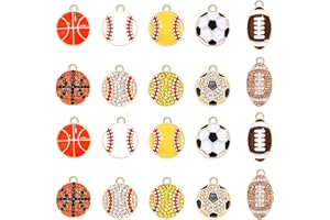 ANGLESJELL 20PCS Sports Charms Enamel Basketball Baseball Pendant Charms for Jewelry Making Rhinestone Ball Game Softball Charms for Necklace Bracelet Earrings DIY Crafts