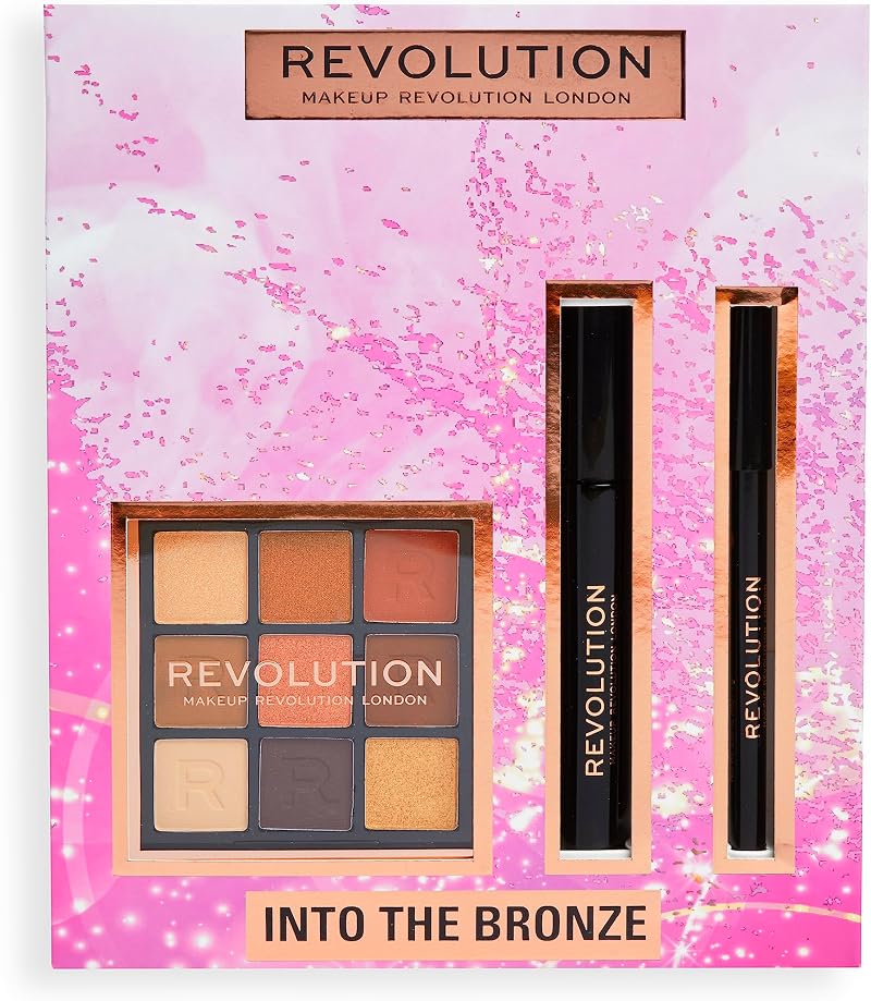 Makeup Revolution Into The Bronze Eye Set Gift Palette Eyeliner Mascara