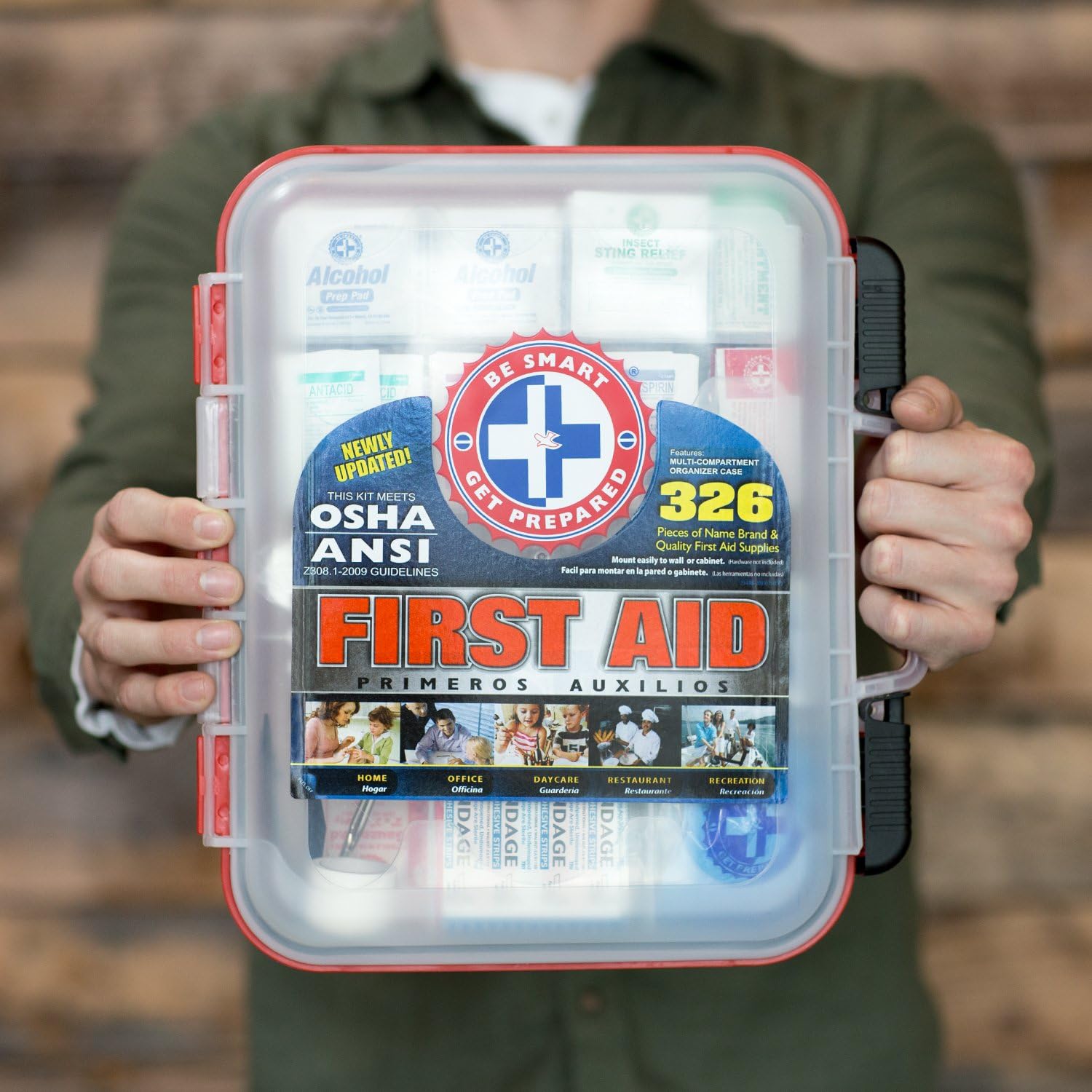 First Aid Kit Hard Red Case 326 Pieces Exceeds OSHA and ANSI Guidelines 100 People - Office, Home, Car, School, Emergency, Survival, Camping, Hunting, and Sports: Health & Personal Care