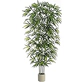 TNGGNT Artificial Bamboo Tree: 6FT Fake Bamboo Plant Faux Tall Nandina Tree with Dense Green Leaves in Woven Planter for Indoor Home Decor Office Living Room Corner Decoration Zen Oriental Minimalism