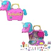 Polly Pocket Dolls & Playset with Pets & 25+ Surprise Accessories, Birthday Celebration Unicorn Partyland Playset, Hot Air Ba