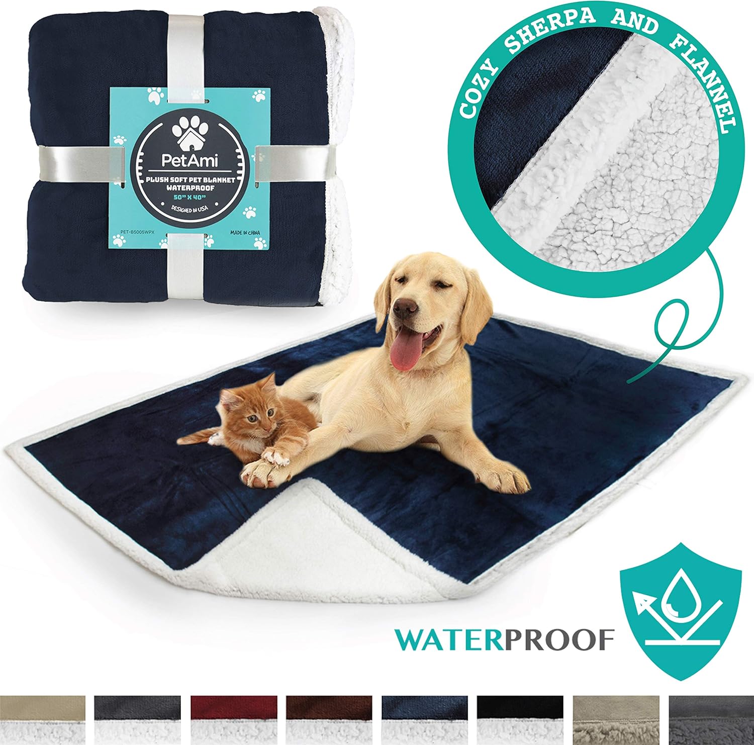PetAmi Waterproof Dog Blanket for Bed, Couch, Sofa | Waterproof Dog Bed Cover for Large Dogs | Sherpa Fleece Pet Blanket Furniture Protector | Reversible Microfiber | 80 x 60 (Checkered Red) : Pet Supplies