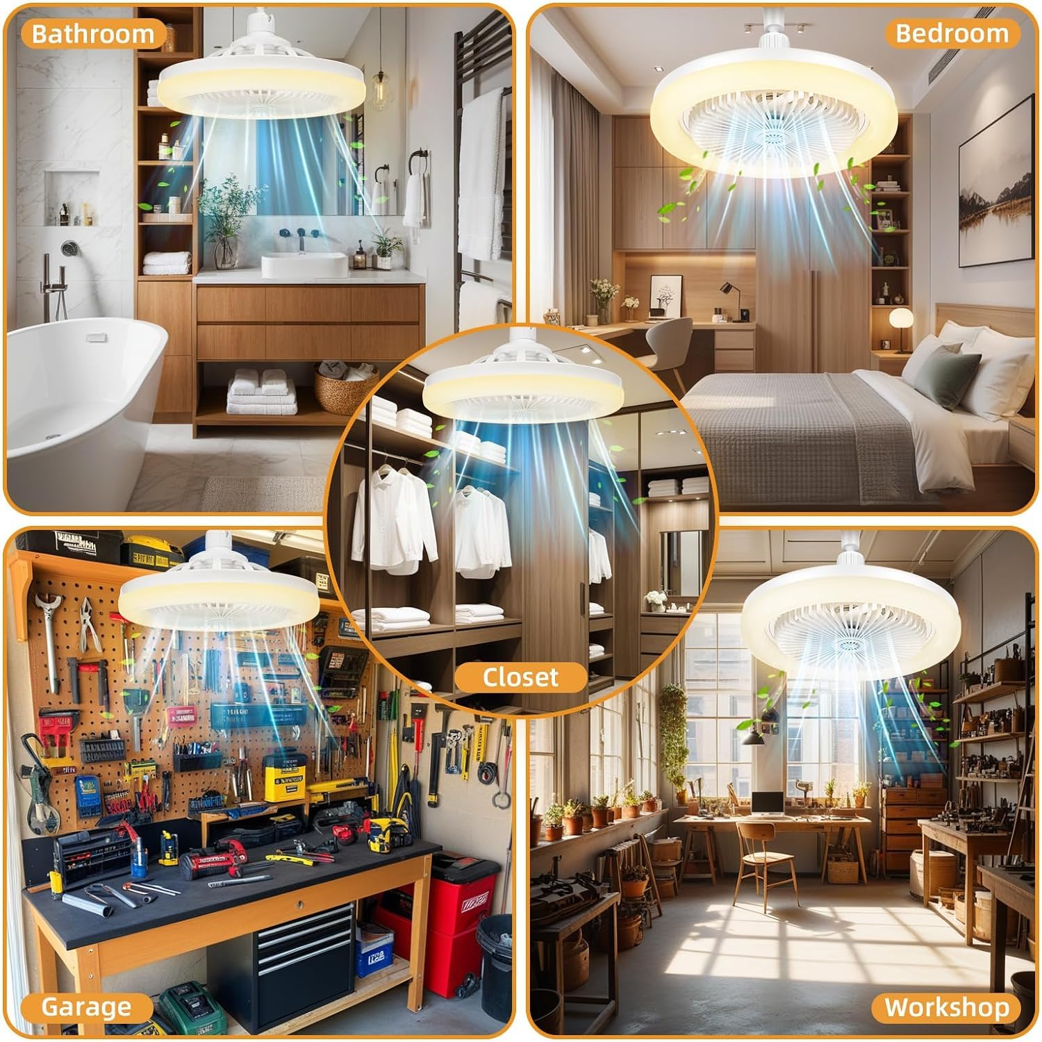 Ceiling Fan with LED Lights,E27 30W Noiseless Ceiling Lamp with Fan and Remote,1/2/4H Timing,3 Color Dimmable LED,3 Speeds Led Ceiling Fans for Bedroom Living Room Dorm