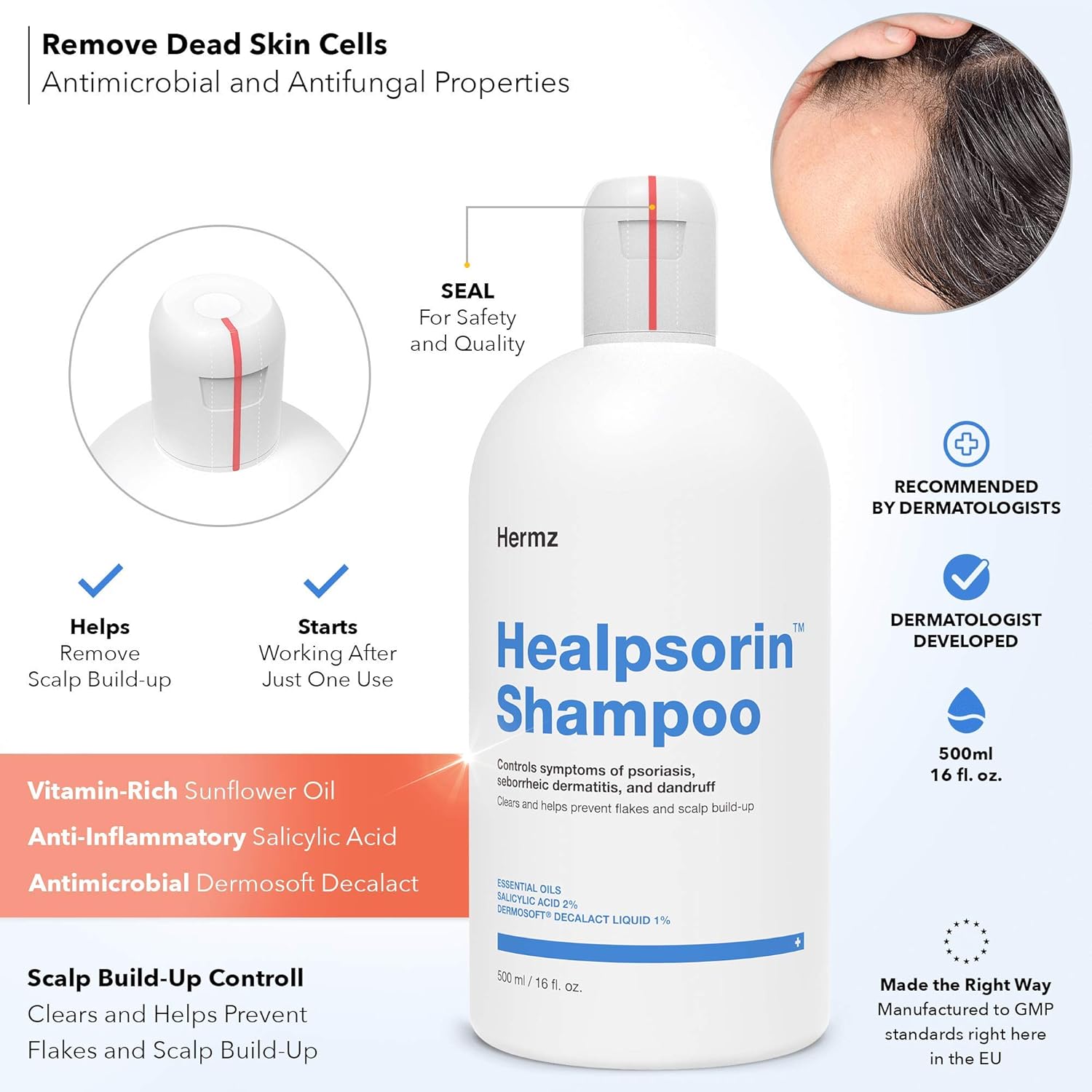 Healpsorin Psoriasis Anti Dandruff Shampoo. Flaky Scalp Psoriasis Treatment. Helps with Eczema - Image 3