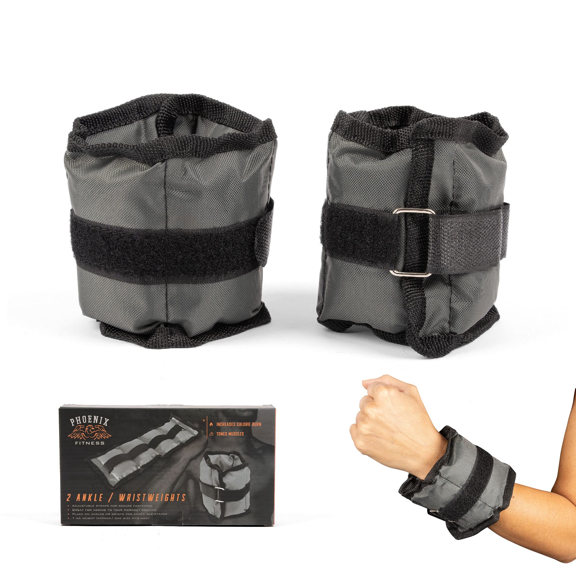 Phoenix Fitness Wrist Weights - Adjustable Strap Exercise Ankle Weights - 2 Pack (0.5kg each) Sports Leg Weights for Walking, Running, Cardio, CrossFit Training, Gym Workouts