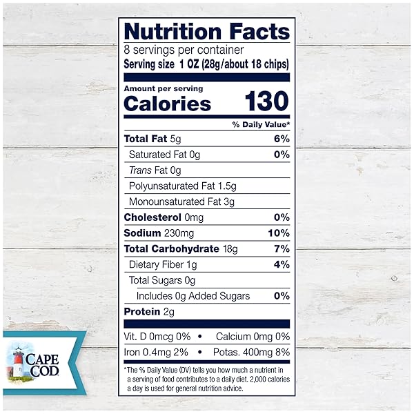 CAPE COD POTATO CHIPS, LESS FAT SEA SALT & VINEGAR KETTLE CHIPS, 7.5 OZ