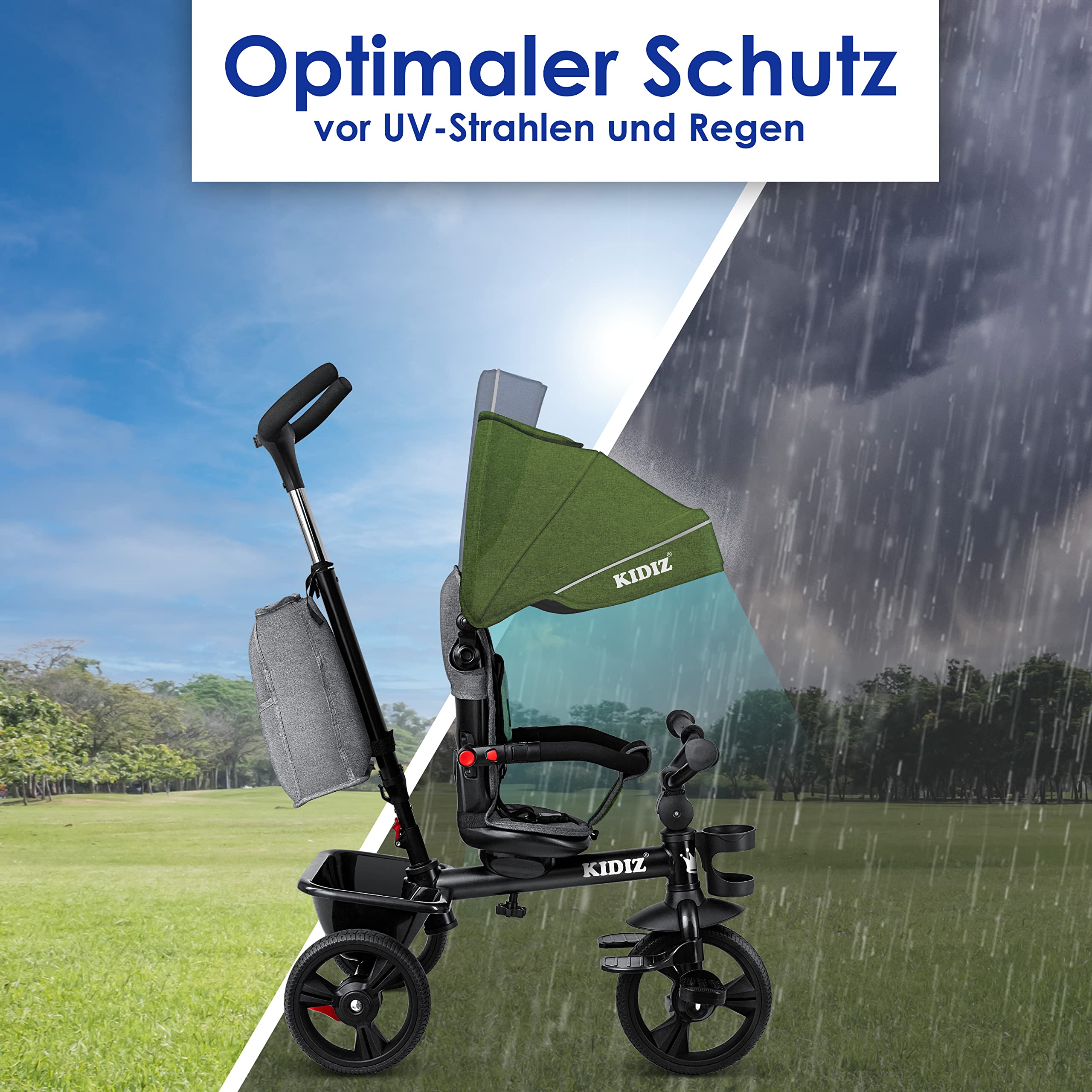 6in1 Kinderdreirad Faltbar - Mit Schubstange, Ab 9 Monate Bis 25kg, Rot