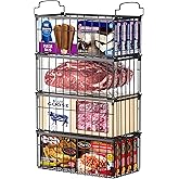 MSERCUOR Freezer Organizer Bins, 4 Pack Stackable Deep Chest Freezer Organizer Bins, Foldable Baskets with Handles, Black Storage Container Baskets for 5/ 7 Cu.FT Deep Freezer Sort Frozen Meats