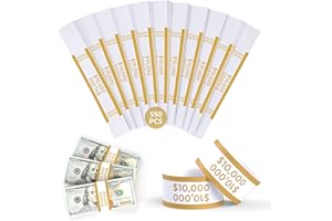 PONNOR Money Bands 550 Pack for Cash Self Adhesive Wrappers for Bills Currency Straps for Dollar Wraps Organizer($10000 / Gold)