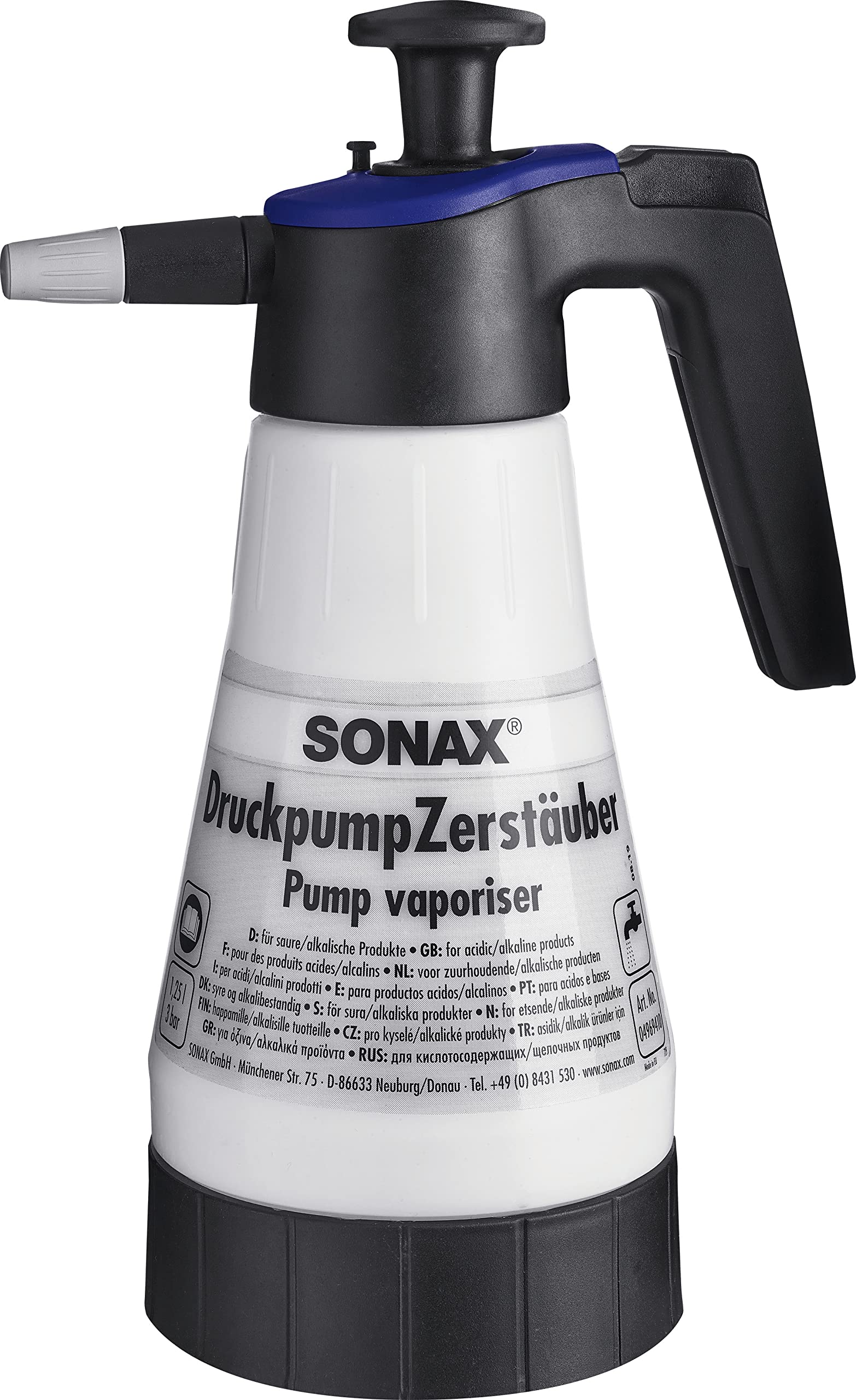 SONAX PUMP VAPORISER for acidic and alkaline products (1 piece) - ensures accurate application of acidic & alkaline detergents and cleaning products. 1,25 Litre | Item No. 04969410