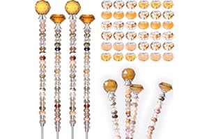 ZYEHXED 119 Pcs Garden Stake Diy Fairy Wand Plant Stake with Champagne Large Hole Bead Crystal Diamond Stopper Top 4 Stainless Steel Threaded Rod Beaded Garden Stakes For Outdoor Indoor Yard Patio Decorations