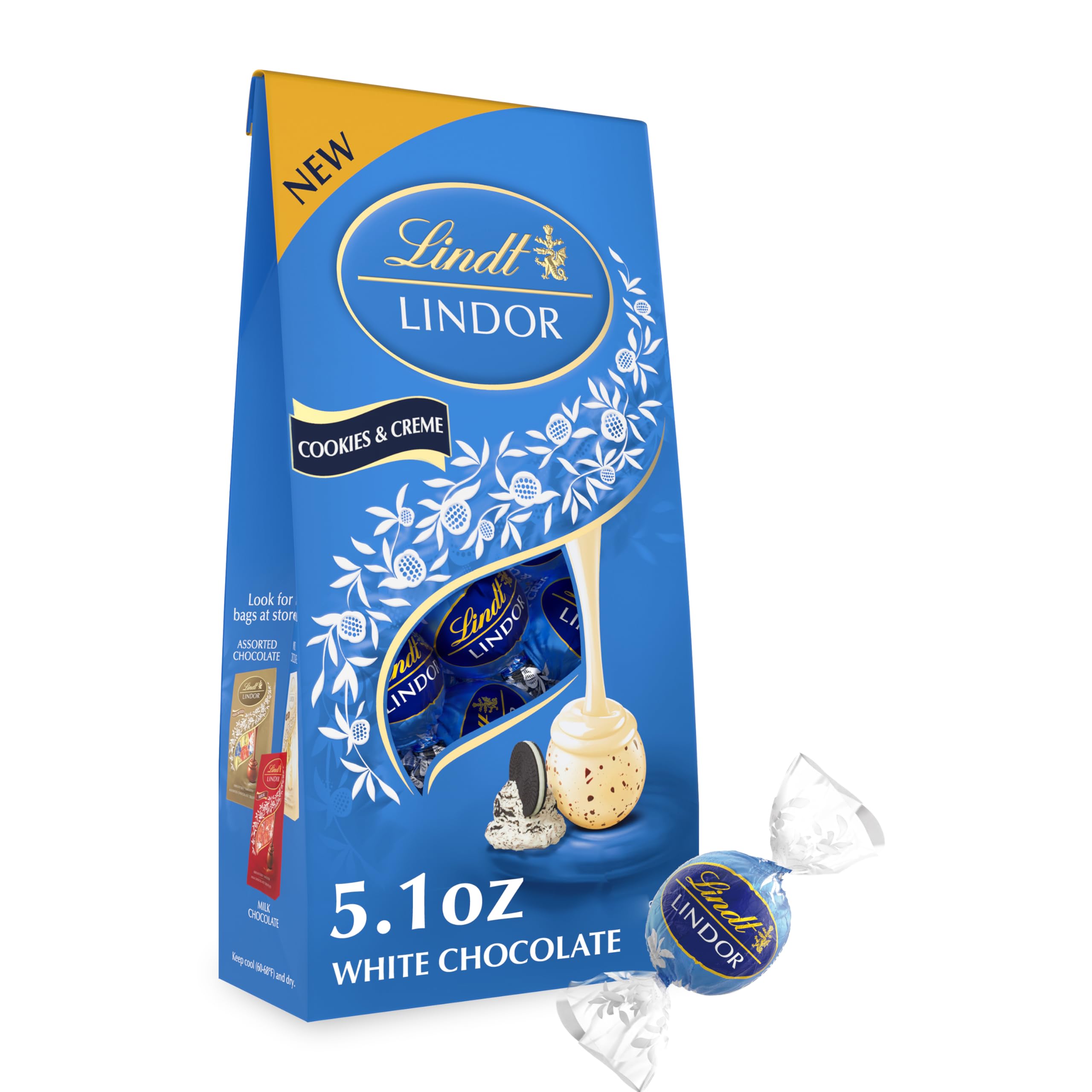 Photo 1 of  6 Lindt LINDOR Cookies and Creme White Chocolate Candy Truffles, Chocolates with Smooth, Melting Truffle Center, 5.1 oz. Bag