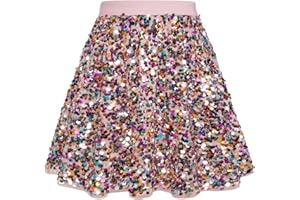 GRACE KARIN Girls Sequin Skirt Elastic Waist Sparkle Pleated Skirt for Party 5-12Y