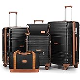 CASELLY Luggage Sets with spinner wheels, PC+ABS Hard Shell Travel Luggage,Lightweight Carry-on suitcases with TSA Lock,YKK Zippers (Black, 5 piece sets(20/24/28/DB/TB))