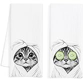 INDAJEDN Funny Cat Hand Towels Set of 2, Cat Lady Gifts for Women, Cute Funny Bathroom Hand Towels, Cute Bathroom Decor, 16x24 Inch