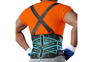 KOPUREY Plus Size 4XL/5XL Work Back Brace with 2 Removable Suspender Shoulder Straps - Posture Corrector Protector for Heavy Lifting Safety - Back Support Belt for Men Women in Construction