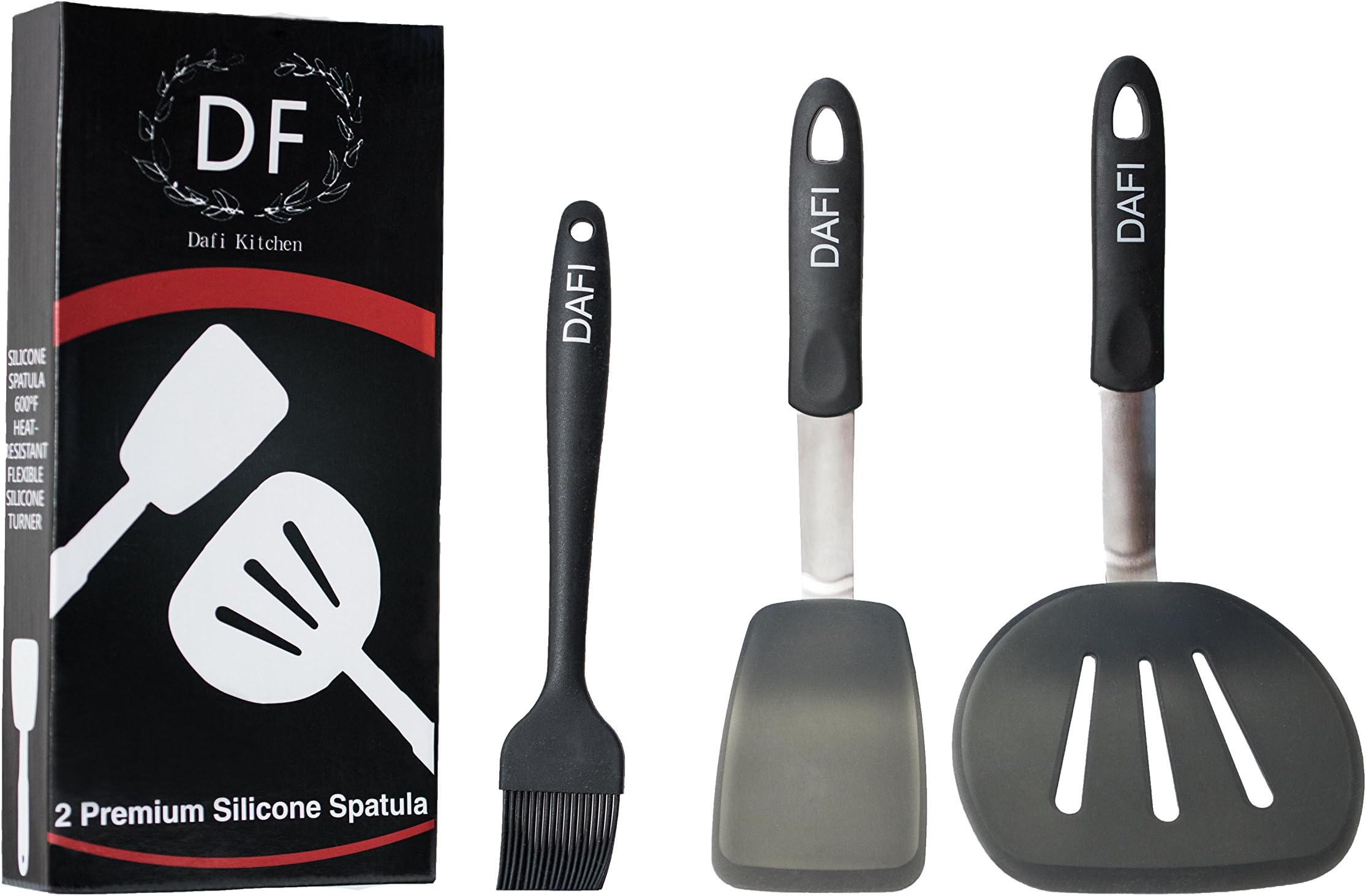 Dafi Kitchen 2 Premium Silicone Spatula Set | Silicone Cooking Utensils | Flexible Silicone Turner | Stainless Steel | Heat-Resistant 600F | Cooking Set