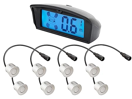 VSG R4S Premium Einparkhilfe Kombi-Set für vorne&hinten mit Farb-Display und eingebauten Pieper in silber