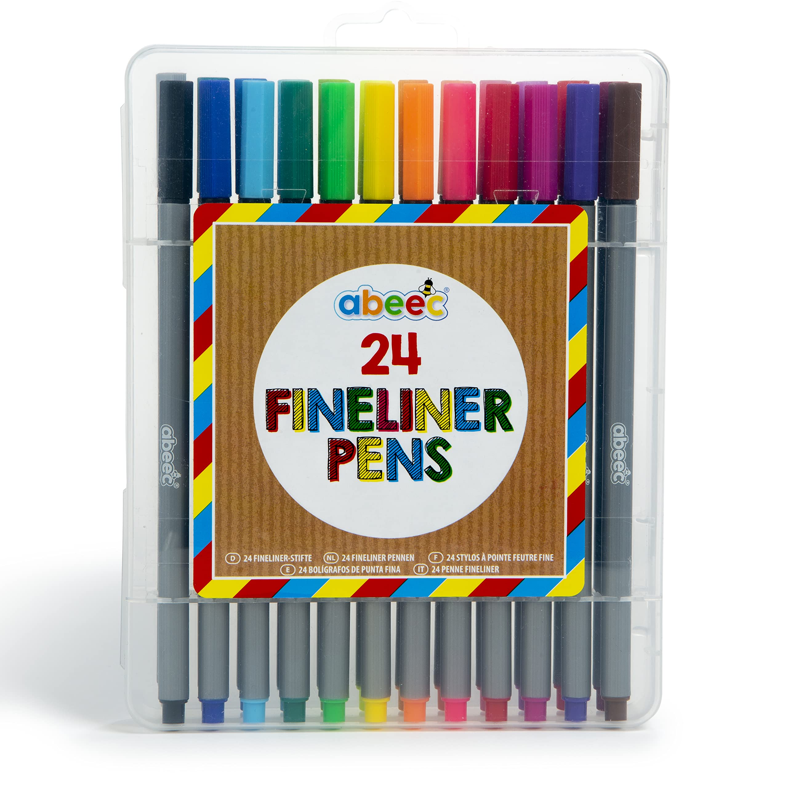 abeec Fineliner Pen Set - Set Of 24 Assorted Coloured Felt Tip Pens - Coloured Pens For Writing - Journaling Supplies - Bullet Journal Accessories - Back To School Supplies - Stationary Supplies