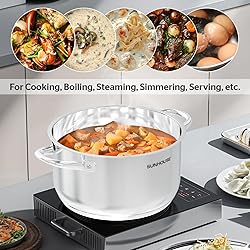 SUNHOUSE 8 Quart Stock Pot with Lid - 3-Ply Bottom