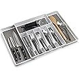 ELTOW Large Expandable Silverware Drawer Organizer, 8 Compartment Non-Slip & Adjustable Silverware Organizer for Drawer, Kitchen Organization for Utensils, Cutlery, Silverware Tray (White)