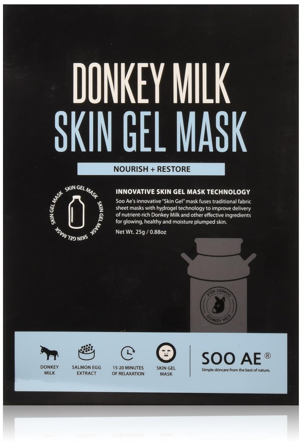 Soo'ae Donkey Milk Skin Gel Mask - 5 Pcs Hydrating Moisturizing Hybrid Gel Mask Infused With Green Tea Nourishing restoring face Sheet Mask With Omega 3 mineral & Vitamin Soo Ae Sooae Korea