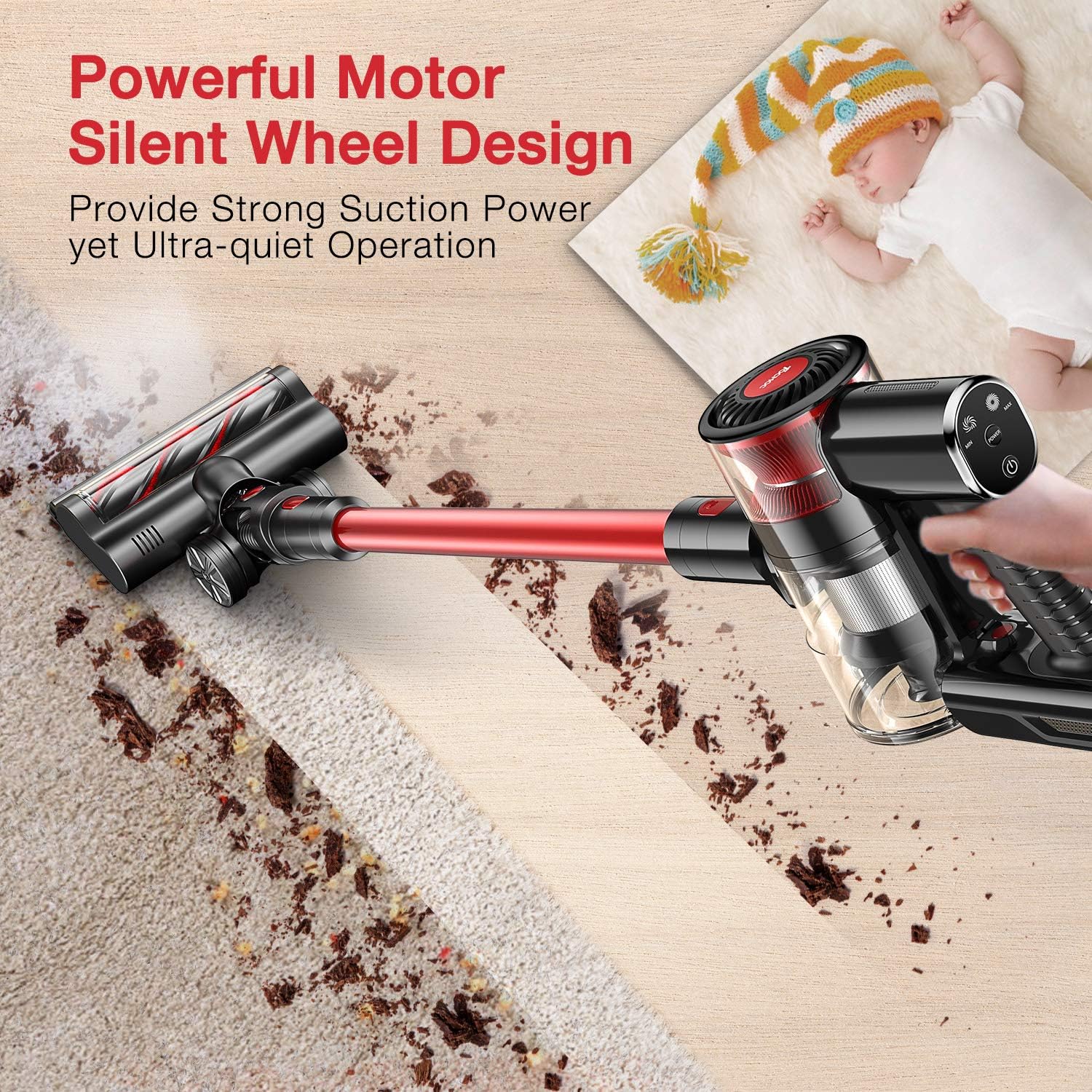 TOCMOC T185 Stick Cordless Vacuum Cleaner 5 in 1 Pro, with 22Kpa 200W Powerful Suction and HEPA H12, Lightweight Quiet for Home, Pet Hair, Hard Floors, Carpet and Car -