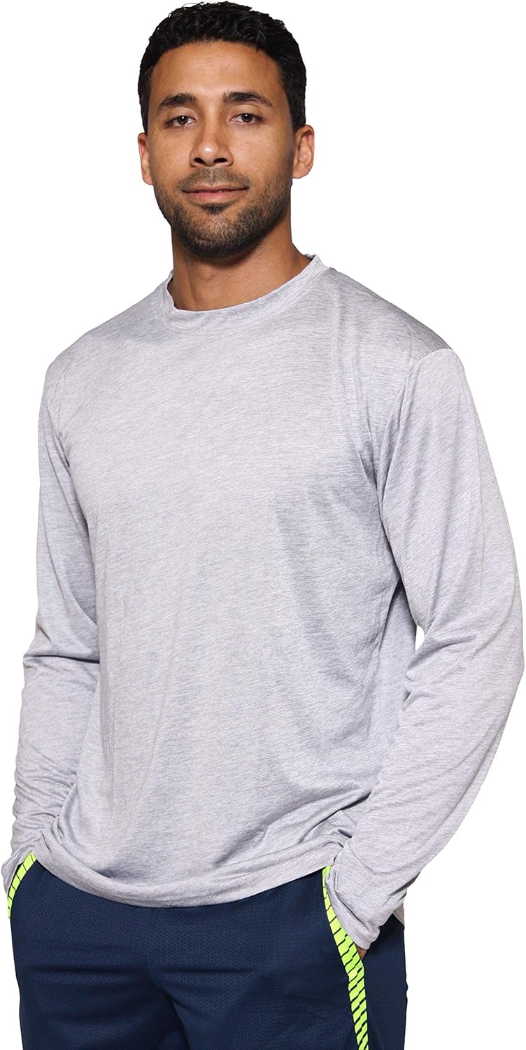 4 Pack: Men's Dry-Fit Moisture Wicking Performance Long Sleeve T-Shirt, UV Sun Protection Outdoor Active Athletic Crew Top at  Men’s Clothing store