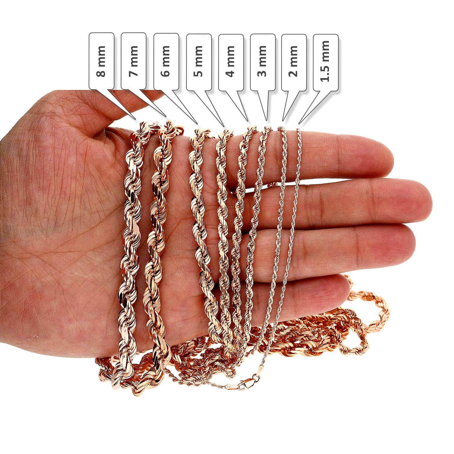 Diamond Cut Rope Chain Necklace 16 