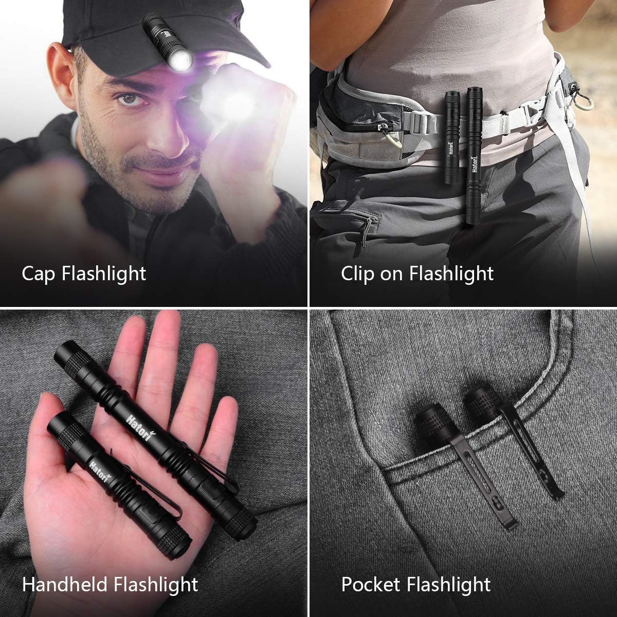 Hatori Super Small Mini LED Flashlight Battery-Powered Handheld Pen Light Tactical Pocket Torch with High Lumens for Camping, Outdoor, Emergency, Everyday Flashlights, 3.55 Inch - - 
