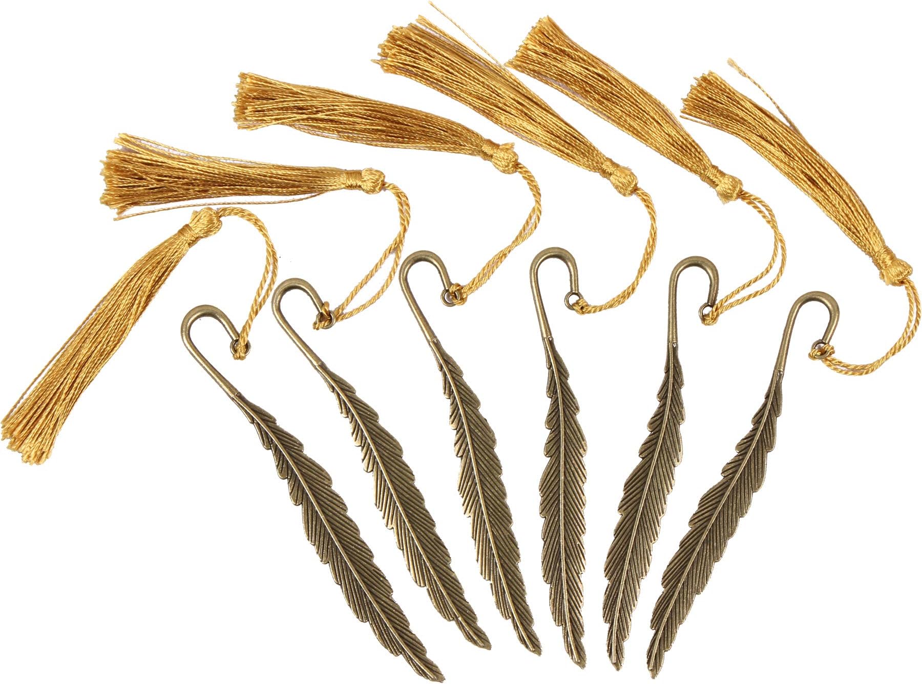 DuomiW 6Pcs Classical Exquisite Feather Metal Bookmarks with Handmade Silky Tassel