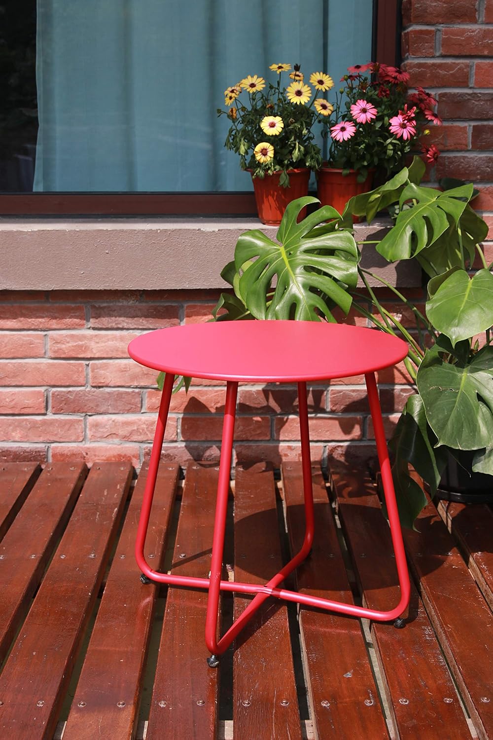 Pationate Patio Metal Side Table, Small Outdoor Bistro Round End Table (Poppy): Kitchen & Dining