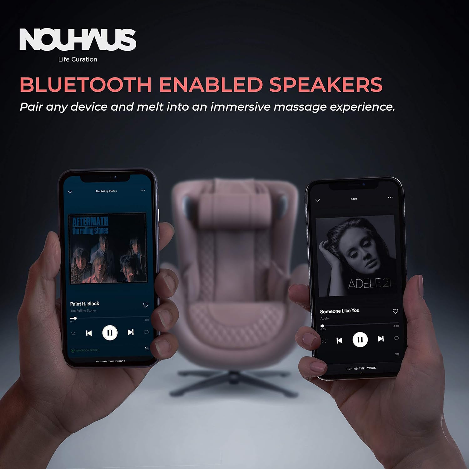 Nouhaus Classic Massage Chair with Ottoman. Pink Leather Lounge Chair, with Percussive & Shiatsu Chair Massager, Bluetooth Speaker and Recliner. Swivel Reading Chair with Spot and Full Body Massager: Kitchen & Dining