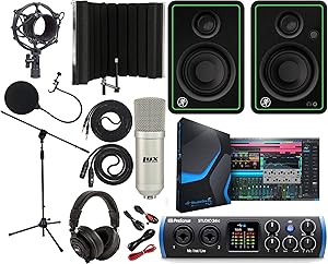 PreSonus Studio 24c 2x2 USB Type-C Audio/MIDI Interface with CR3-X Creative Reference Multimedia Monitors and 1/4” Instrument Cable and Microphone Isolation Shield