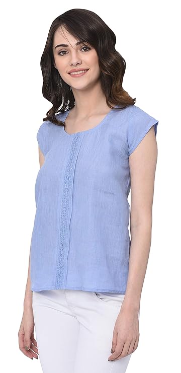 TORI´S Damen Leinen-Bluse mit Spitze in Rosa oder Blau
