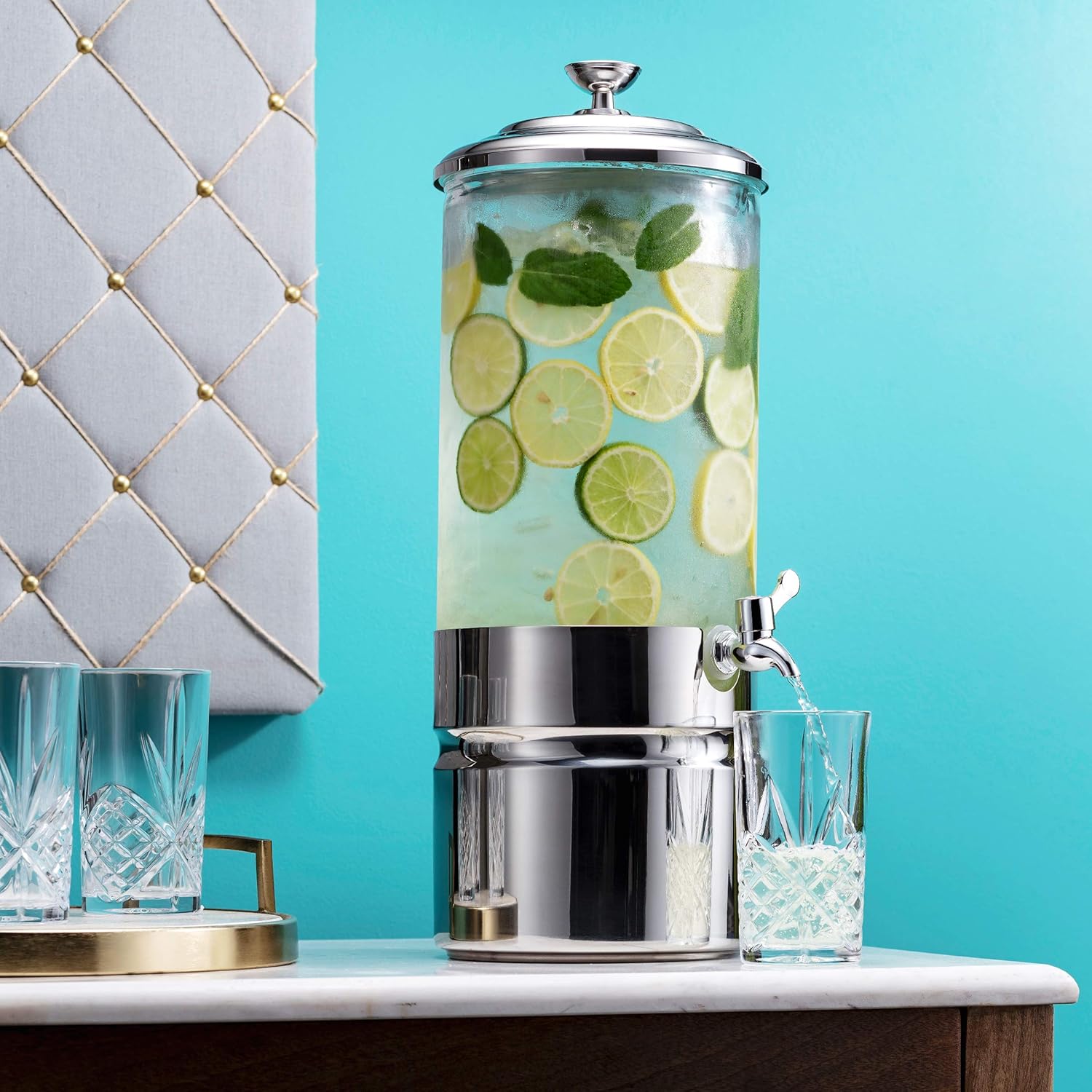  | Godinger Beverage Dispenser, Cold Drink Dispenser, Iced Beverage Server, Stainless Steel and Glass - 2 Gallons: Iced Beverage Dispensers