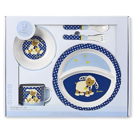 Sterntaler Geschirr-Set Stanley, Teller, Schale, Löffel, Gabel, Tasse, Alter: Für Babys ab 6 Monaten, Blau